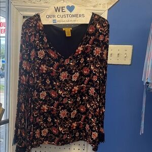 Wrangler Black and Red‎ Floral V-Neck Blouse
